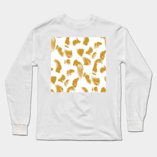 Gold over White Brushtroke Dots Long Sleeve T-Shirt